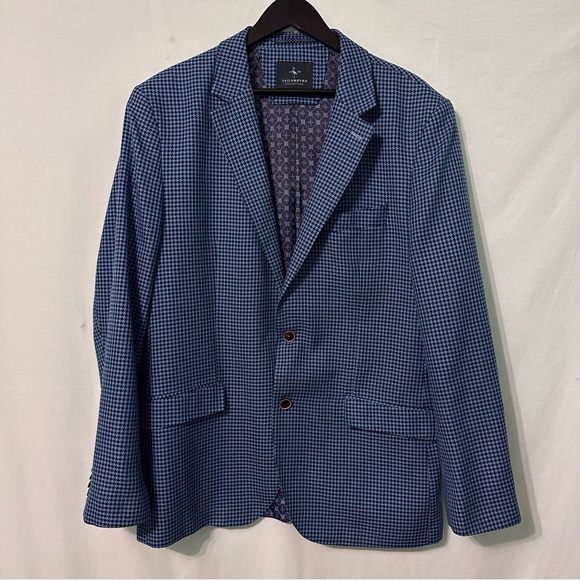 Tailorbyrd Collection Sport Coat Blazer Blue Black Houndstooth Size 46L Preowned